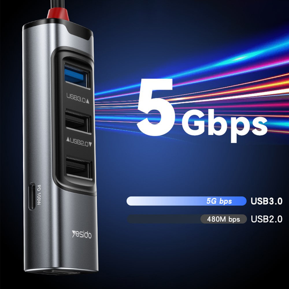 USB / USB-C-hubb Yesido HB20, 5in1, Grå