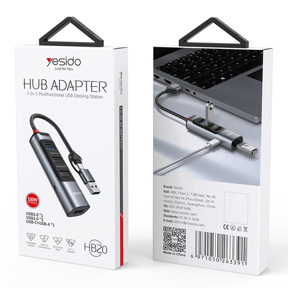 USB / USB-C-hubb Yesido HB20, 5in1, Grå