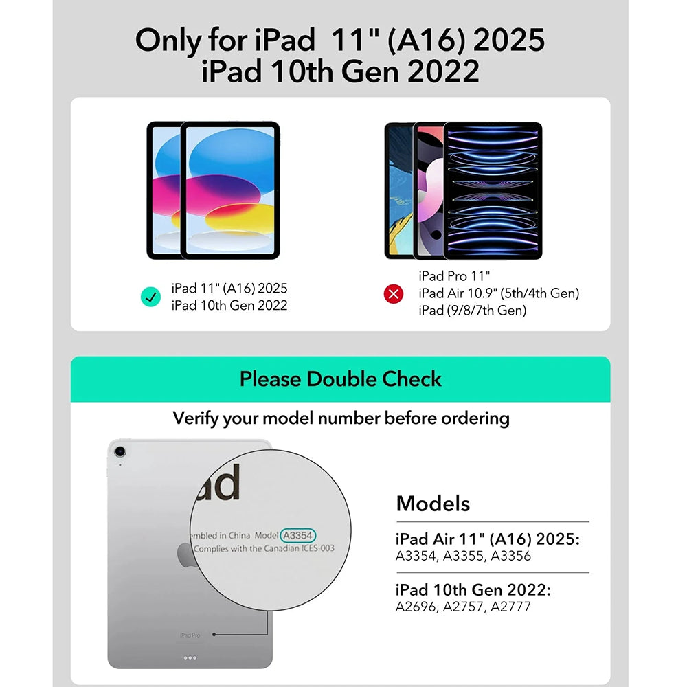 Fodral med tangentbord för Apple iPad (2025) / (2022), ESR, Rebound, Vit