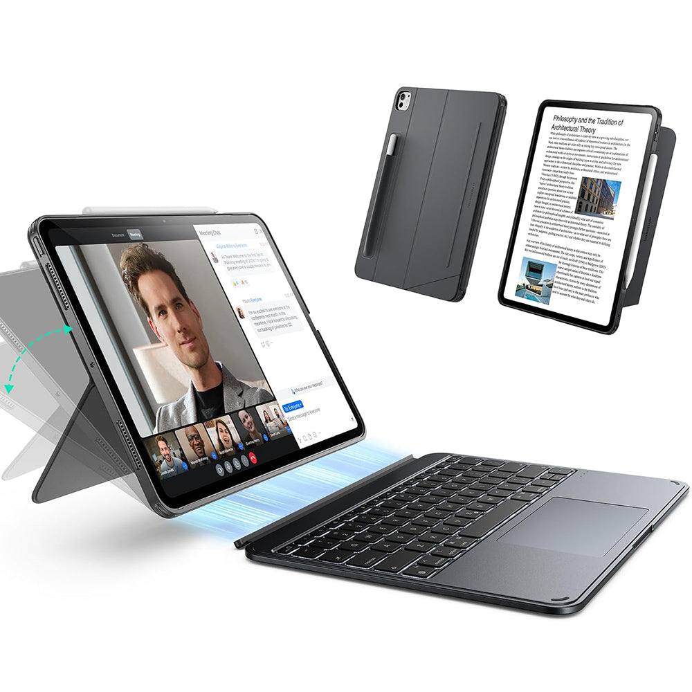 Fodral med tangentbord för Apple iPad (2025) / (2022), ESR, Shift, Grå