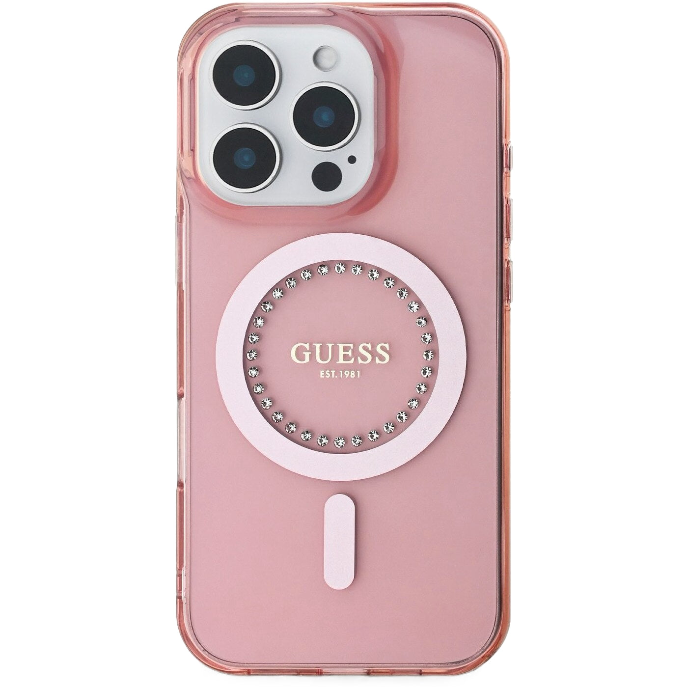 MagSafe-fodral för Apple iPhone 16 Pro Max, Guess, IML Rhinestones Ring, Rosa GUHMP16XPFTDTEP