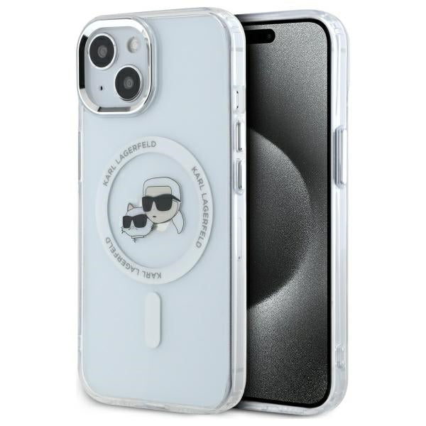 MagSafe-skal för Apple iPhone 14, Karl Lagerfeld, IML Metal Karl & Choupette's Heads, Vit