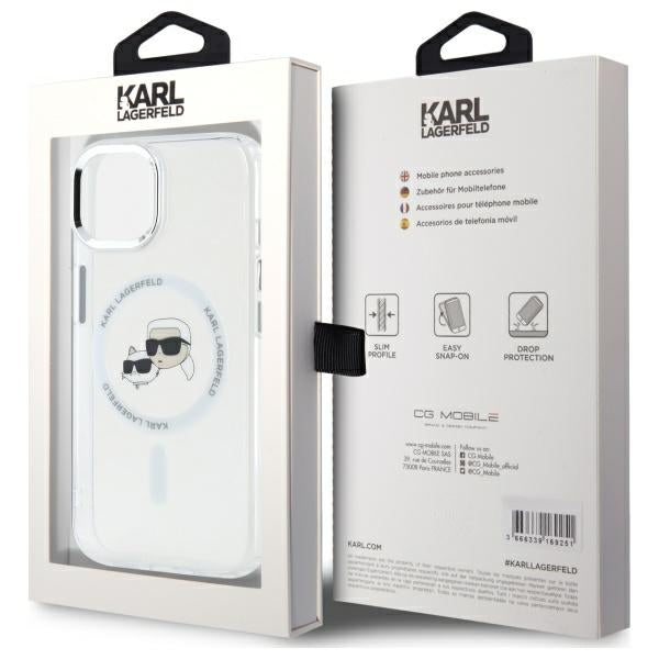 MagSafe-skal för Apple iPhone 14, Karl Lagerfeld, IML Metal Karl & Choupette's Heads, Vit