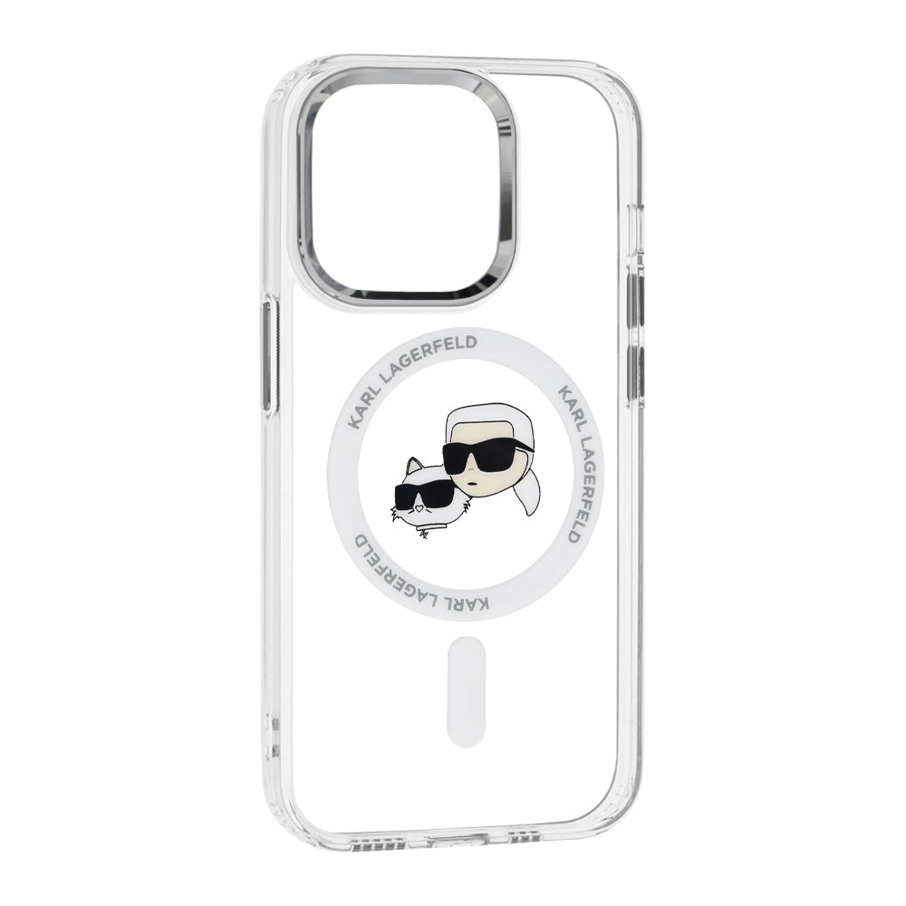 MagSafe-skal för Apple iPhone 14 Pro, Karl Lagerfeld, IML Metal Karl & Choupette's Heads, Vit