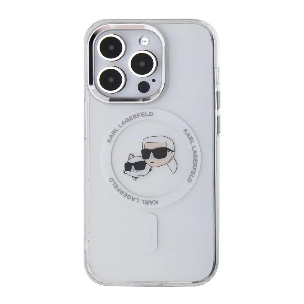 MagSafe-skal för Apple iPhone 14 Pro, Karl Lagerfeld, IML Metal Karl & Choupette's Heads, Vit