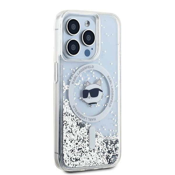 MagSafe Case for Apple iPhone 14 Pro, Karl Lagerfeld, Liquid Glitter Choupette's Head, Transparent