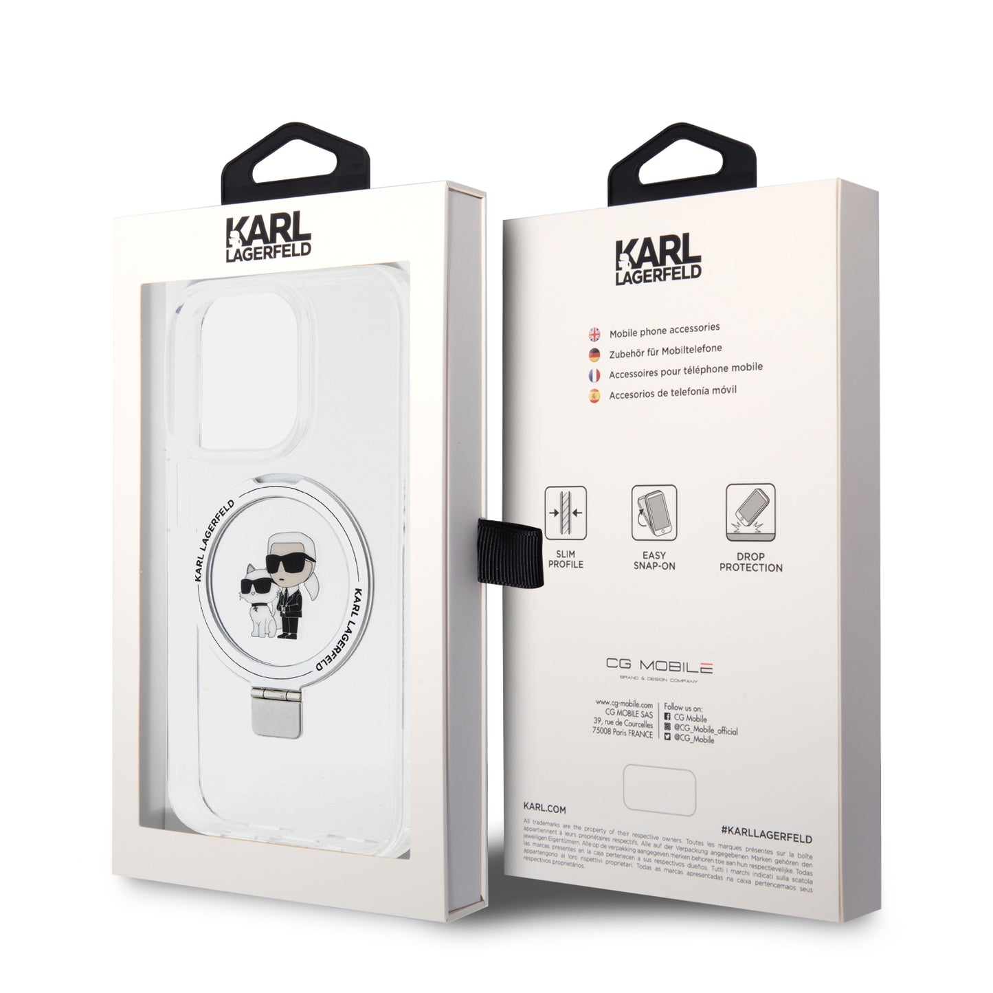 MagSafe-fodral för Apple iPhone 14 Pro, Karl Lagerfeld, Ring Stand Karl & Choupette, Vit