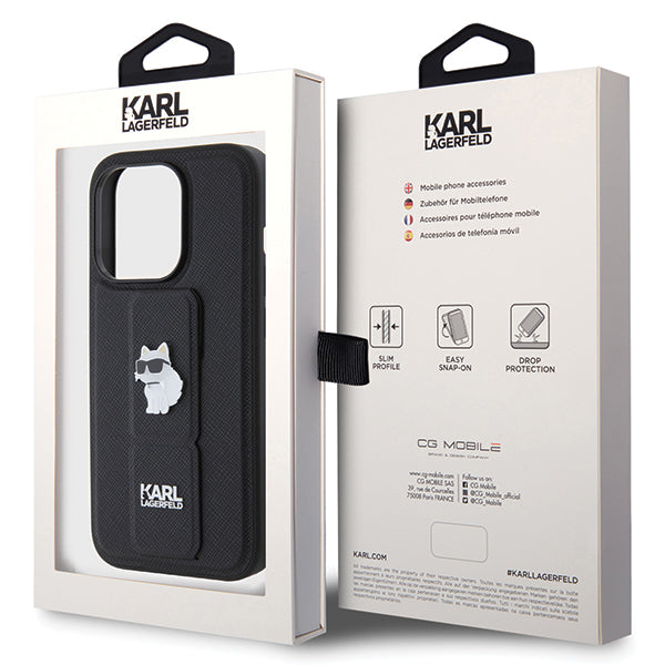 MagSafe-skal för Apple iPhone 14 Pro, Karl Lagerfeld, Saffiano Gripstand Choupette, Svart