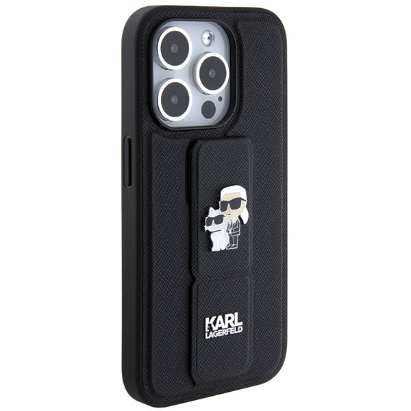 MagSafe Case for Apple iPhone 14 Pro, Karl Lagerfeld, Saffiano Gripstand Karl & Choupette, Black