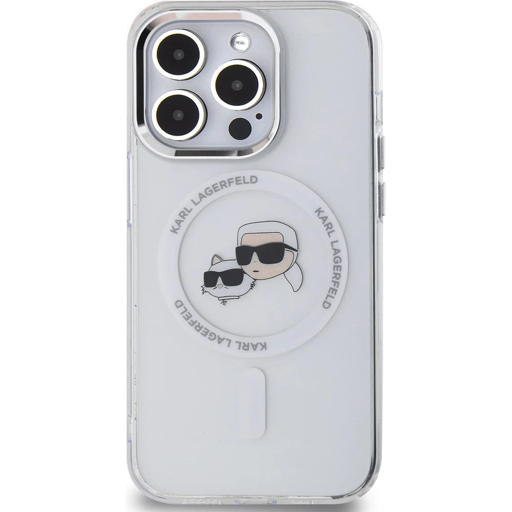 MagSafe-skal för Apple iPhone 14 Pro Max, Karl Lagerfeld, IML Metal Karl & Choupette's Heads, Vit
