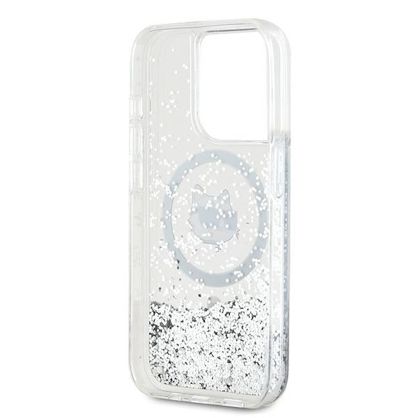 MagSafe-skal för Apple iPhone 14 Pro Max, Karl Lagerfeld, Liquid Glitter Choupette's Head, Transparent