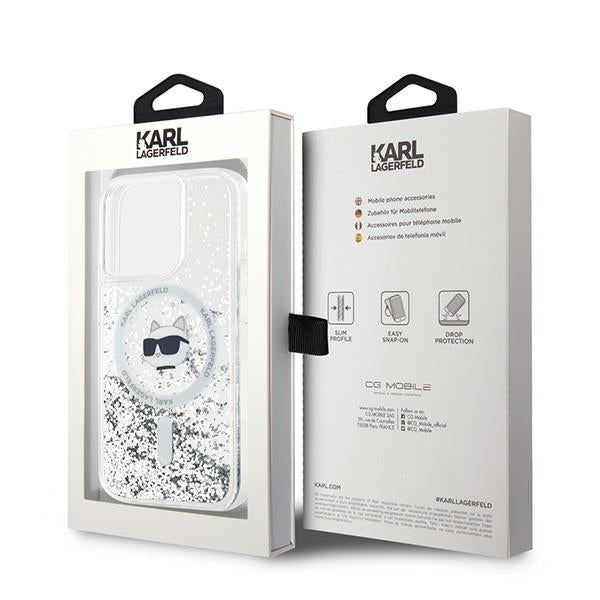 MagSafe-skal för Apple iPhone 14 Pro Max, Karl Lagerfeld, Liquid Glitter Choupette's Head, Transparent