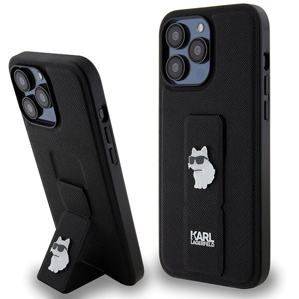 MagSafe Case for Apple iPhone 14 Pro Max, Karl Lagerfeld, Saffiano Gripstand Choupette, Black