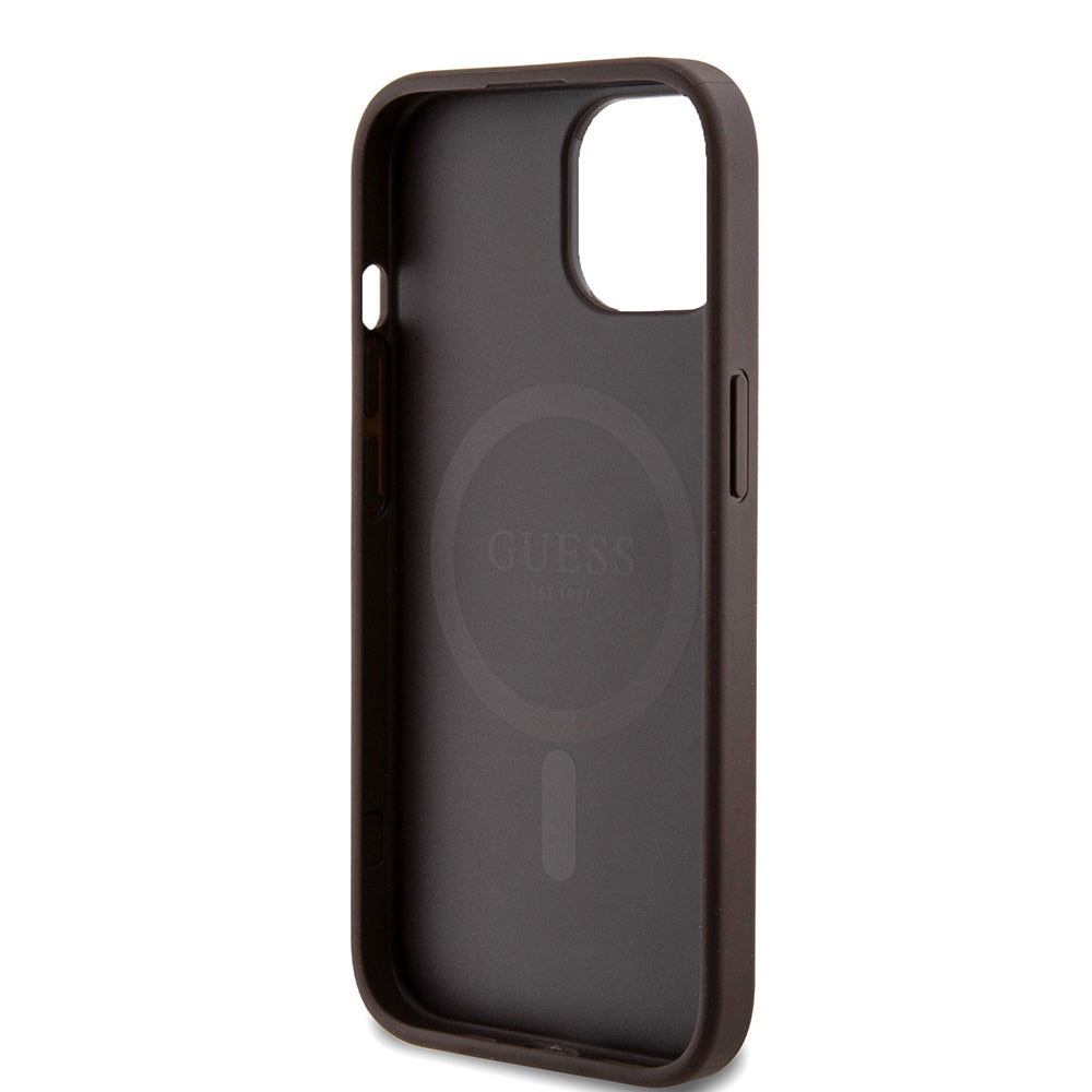 MagSafe Case for Apple iPhone 15, Guess, 4G Collection, Brown