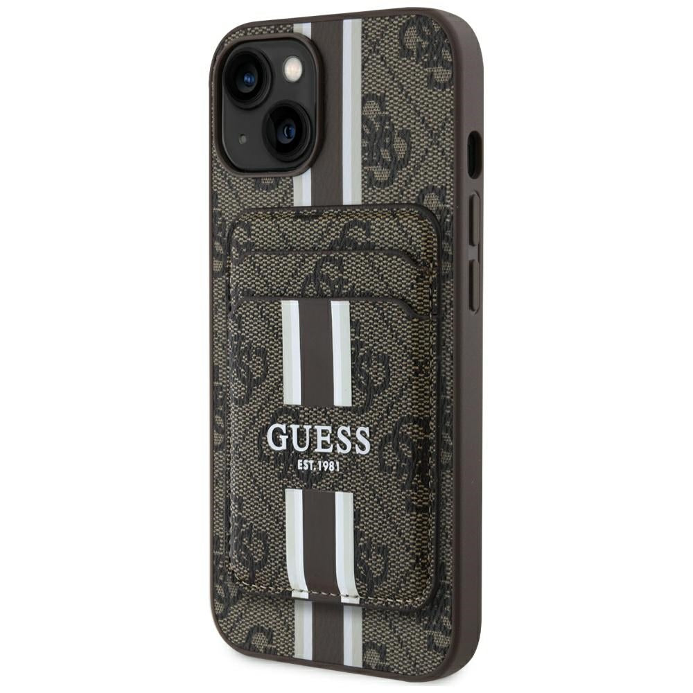 MagSafe-fodral för Apple iPhone 15, Guess, Cardslot 4G Stripes, Brun