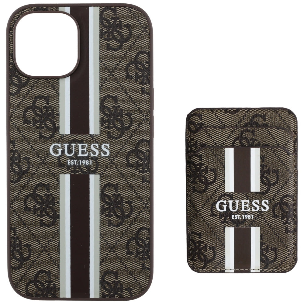 MagSafe-fodral för Apple iPhone 15, Guess, Cardslot 4G Stripes, Brun