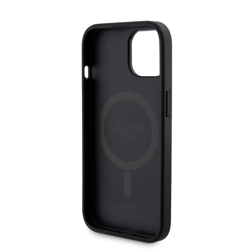 MagSafe Case for Apple iPhone 15, Guess, Powerbank 4G Metal Logo, Black