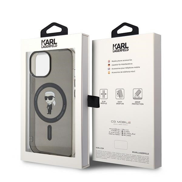 MagSafe Case for Apple iPhone 15, Karl Lagerfeld, IML Ikonik Karl, Black