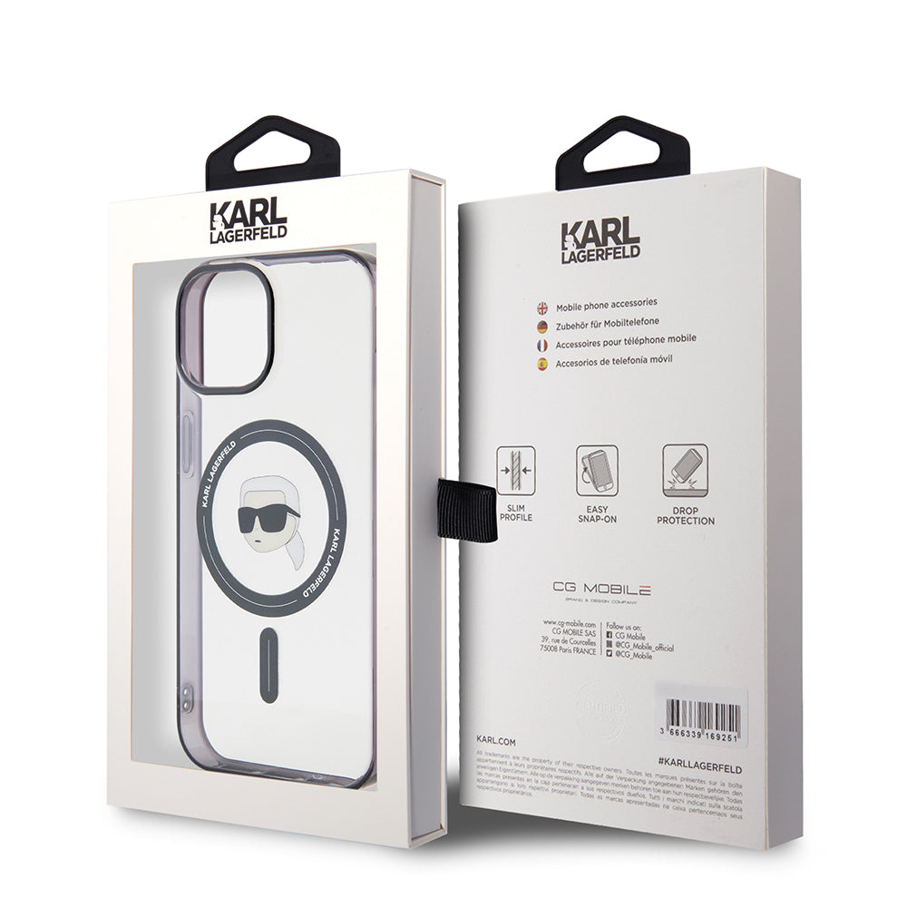 MagSafe-skal för Apple iPhone 15, Karl Lagerfeld, IML Karl's Head, Transparent