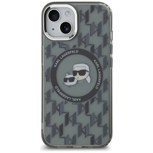 MagSafe-skal för Apple iPhone 15, Karl Lagerfeld, IML Monogram Karl & Choupette's Heads, Svart