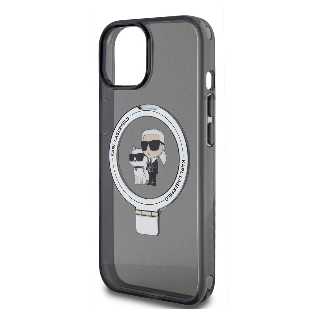 MagSafe-fodral för Apple iPhone 15, Karl Lagerfeld, Ring Stand Karl & Choupette, Svart