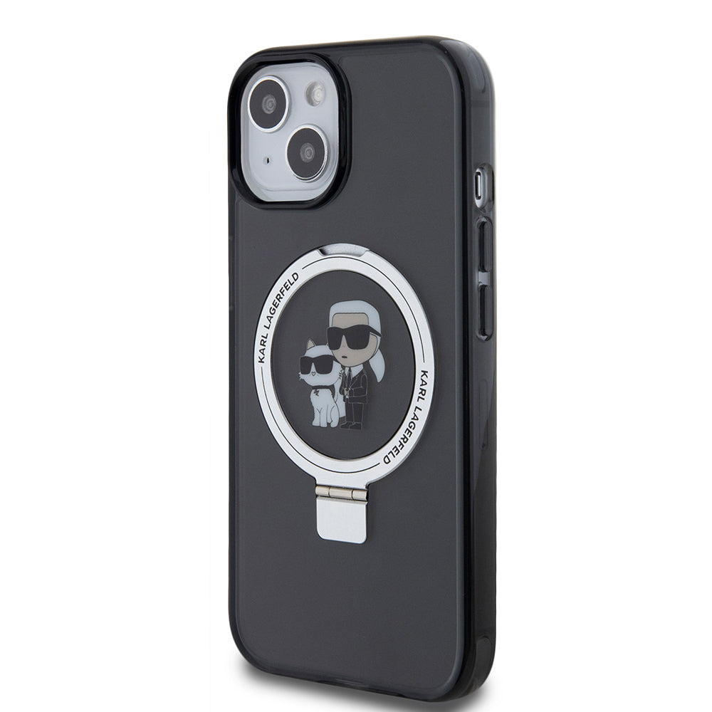 MagSafe-fodral för Apple iPhone 15, Karl Lagerfeld, Ring Stand Karl & Choupette, Svart