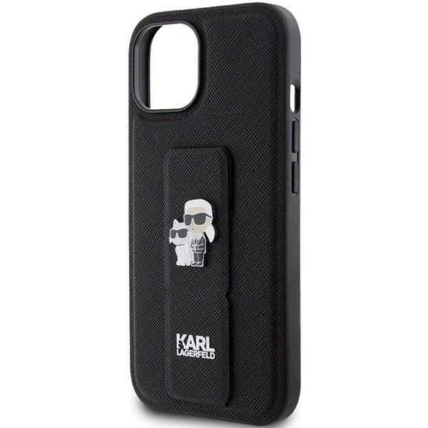 MagSafe-fodral för Apple iPhone 15 Plus / 14 Plus, Karl Lagerfeld, Saffiano Gripstand Karl & Choupette, Svart