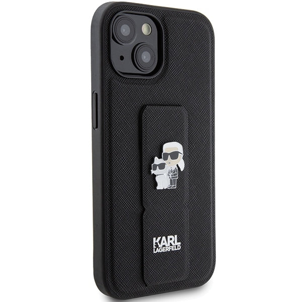 MagSafe-fodral för Apple iPhone 15 Plus / 14 Plus, Karl Lagerfeld, Saffiano Gripstand Karl & Choupette, Svart