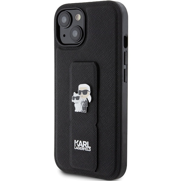 MagSafe-fodral för Apple iPhone 15 Plus / 14 Plus, Karl Lagerfeld, Saffiano Gripstand Karl & Choupette, Svart