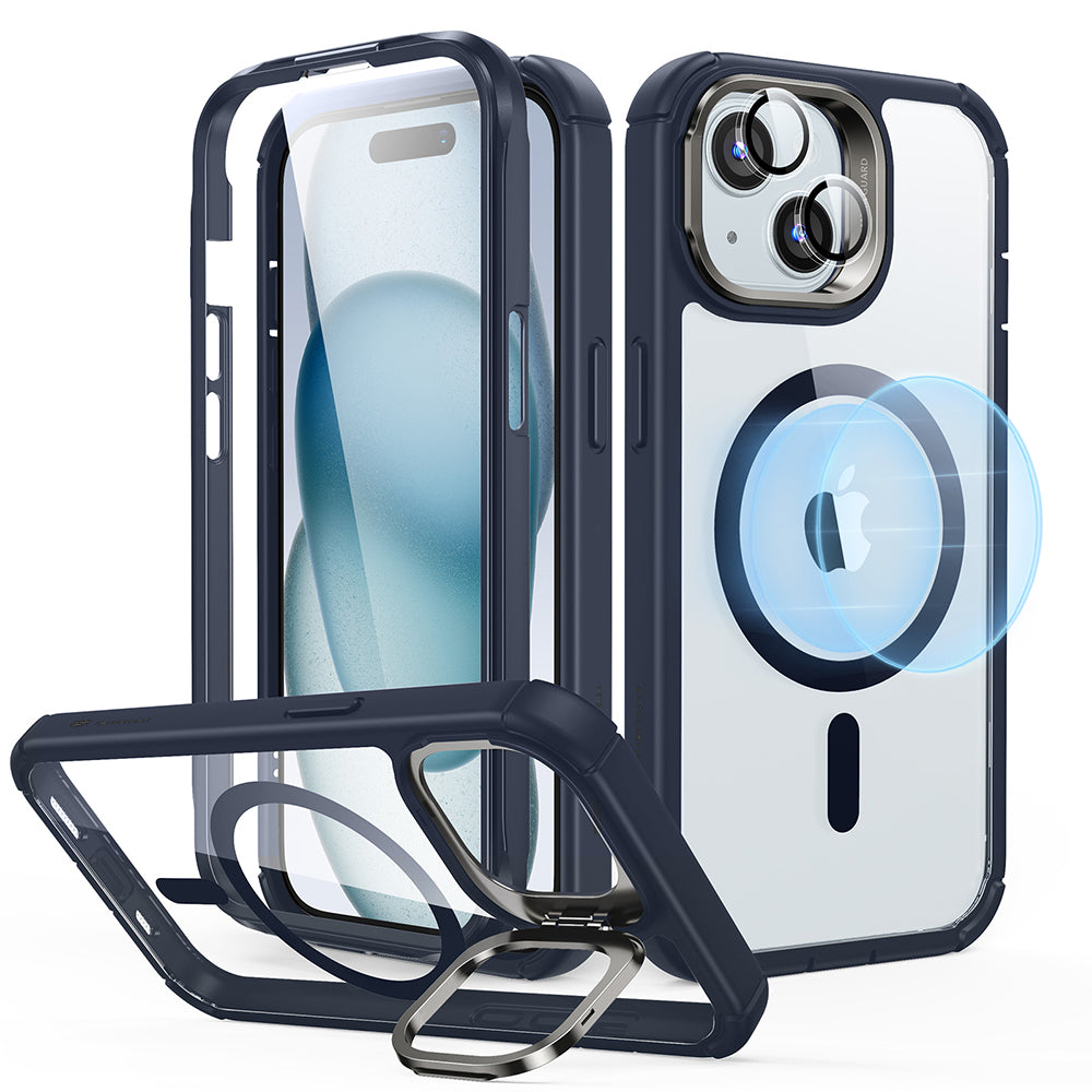 MagSafe-skal för Apple iPhone 15 Plus, ESR, Armor Tough Kickstand, Transparent Marinblå