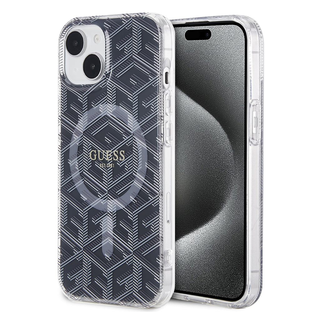MagSafe Case for Apple iPhone 15 Plus, Guess, IML Gcube, Black