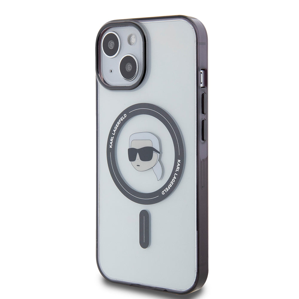 MagSafe Case for Apple iPhone 15 Plus, Karl Lagerfeld, IML Karl's Head, Transparent