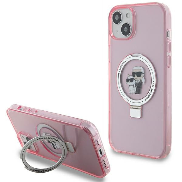 MagSafe-skal för Apple iPhone 15 Plus, Karl Lagerfeld, Ring Stand Karl & Choupette, Rosa