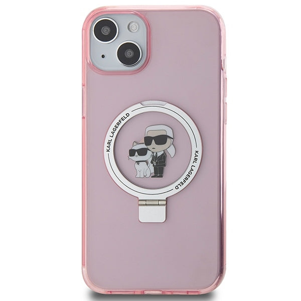 MagSafe-skal för Apple iPhone 15 Plus, Karl Lagerfeld, Ring Stand Karl & Choupette, Rosa