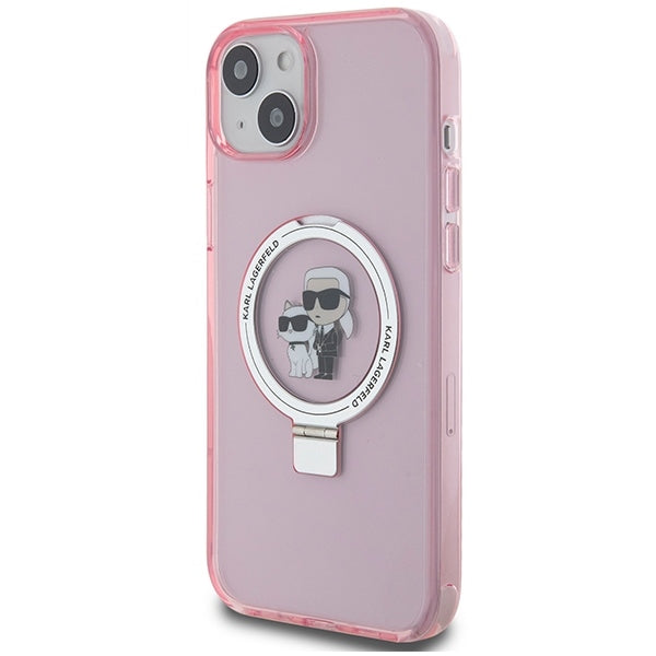 MagSafe-skal för Apple iPhone 15 Plus, Karl Lagerfeld, Ring Stand Karl & Choupette, Rosa