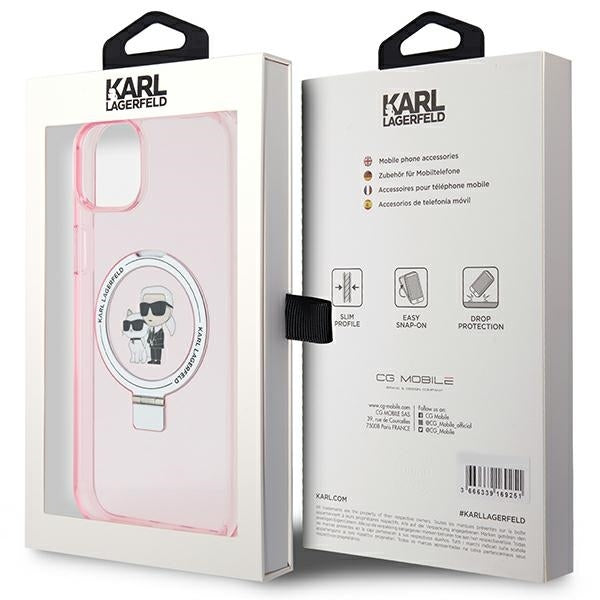 MagSafe-skal för Apple iPhone 15 Plus, Karl Lagerfeld, Ring Stand Karl & Choupette, Rosa