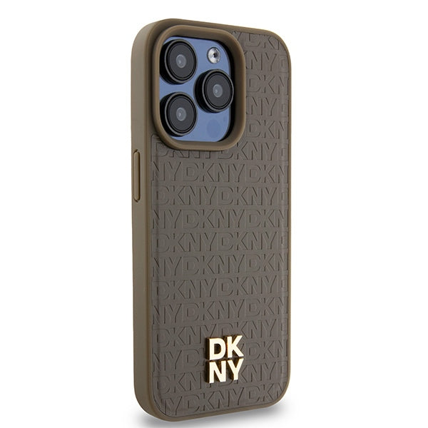 MagSafe-skal för Apple iPhone 15 Pro, DKNY, Monogrammönster Metalllogo, Brun