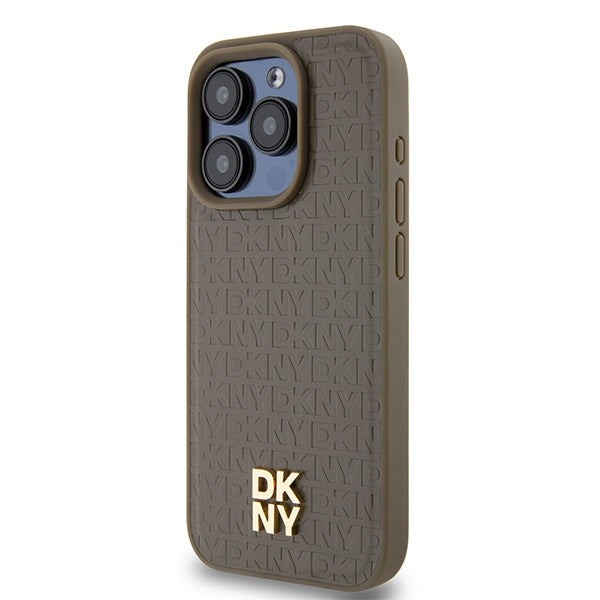 MagSafe-skal för Apple iPhone 15 Pro, DKNY, Monogrammönster Metalllogo, Brun