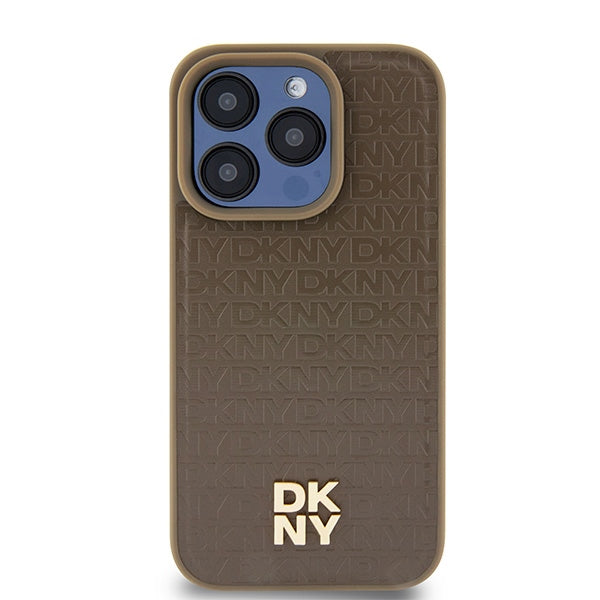MagSafe-skal för Apple iPhone 15 Pro, DKNY, Monogrammönster Metalllogo, Brun