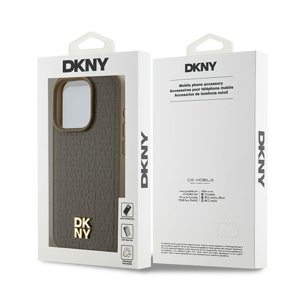 MagSafe-skal för Apple iPhone 15 Pro, DKNY, Monogrammönster Metalllogo, Brun