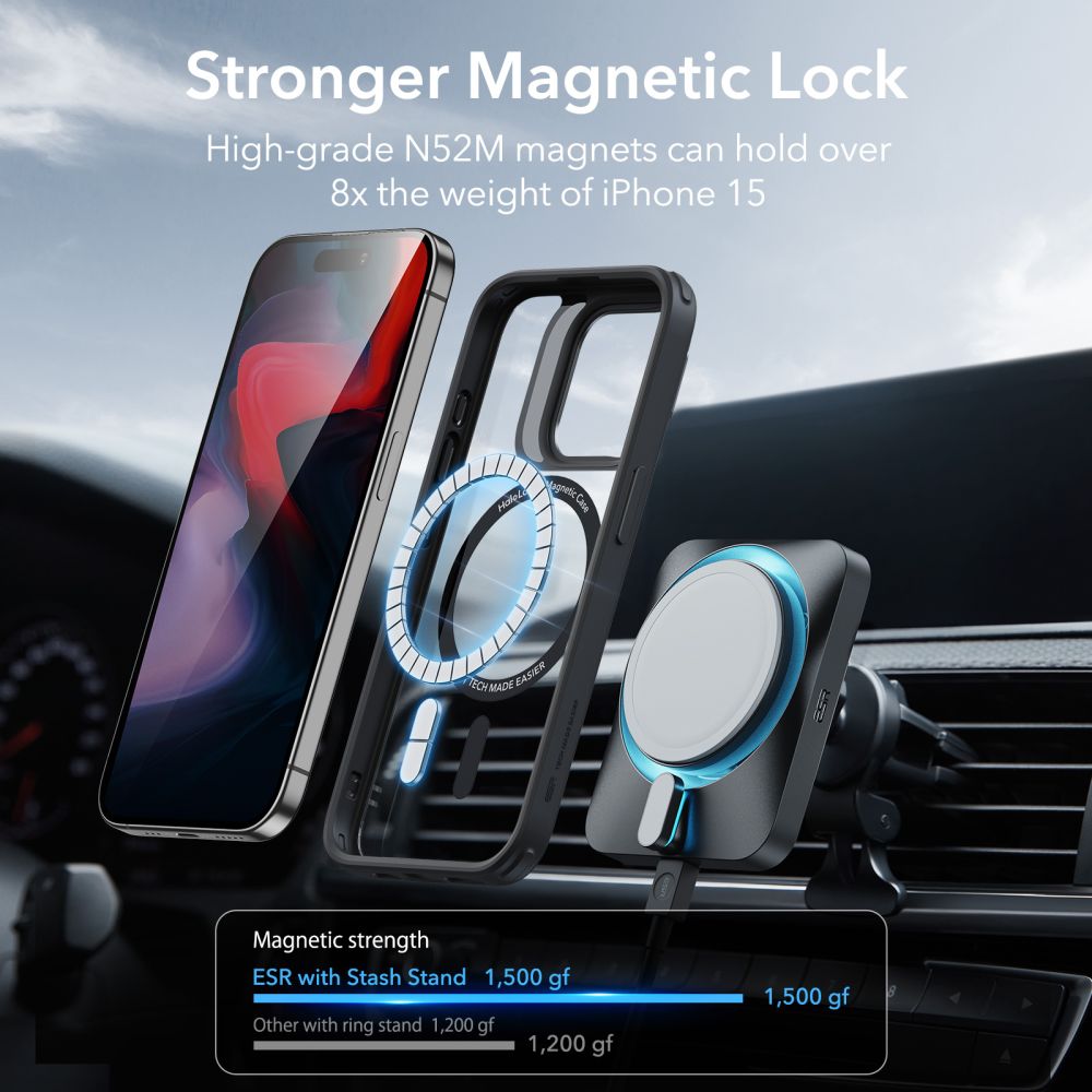 MagSafe-skal för Apple iPhone 15 Pro, ESR, Classic Hybrid Kickstand, Svart Transparent