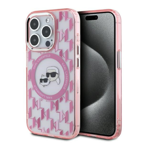 MagSafe-skal för Apple iPhone 15 Pro, Karl Lagerfeld, IML Monogram Karl & Choupette's Heads, Rosa