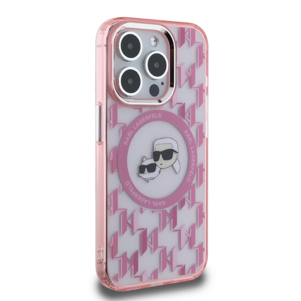 MagSafe-skal för Apple iPhone 15 Pro, Karl Lagerfeld, IML Monogram Karl & Choupette's Heads, Rosa