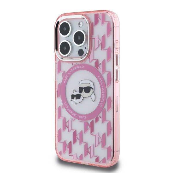 MagSafe-skal för Apple iPhone 15 Pro, Karl Lagerfeld, IML Monogram Karl & Choupette's Heads, Rosa