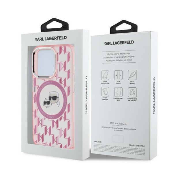 MagSafe-skal för Apple iPhone 15 Pro, Karl Lagerfeld, IML Monogram Karl & Choupette's Heads, Rosa
