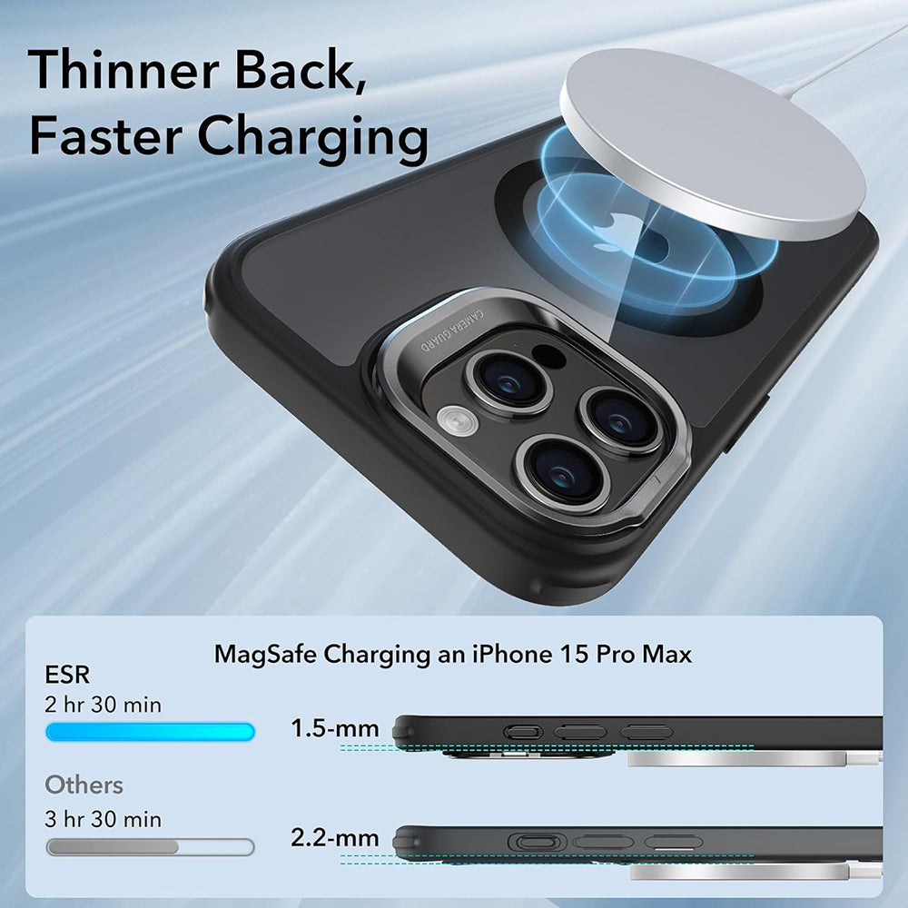 MagSafe Case for Apple iPhone 15 Pro Max, ESR, Classic Hybrid Kickstand, Black Transparent