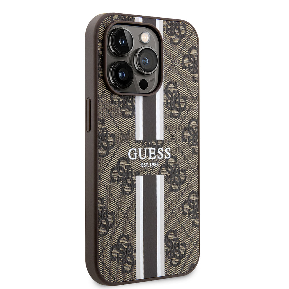 MagSafe-skal för Apple iPhone 15 Pro Max, Guess, 4G Printed Stripes, Brun