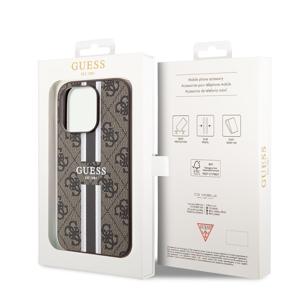 MagSafe-skal för Apple iPhone 15 Pro Max, Guess, 4G Printed Stripes, Brun