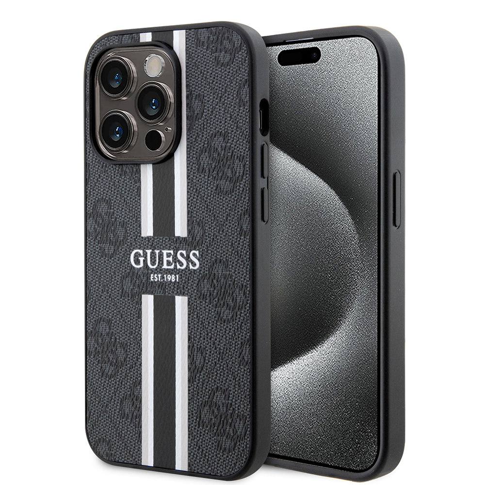MagSafe-skal för Apple iPhone 15 Pro Max, Guess, 4G Printed Stripes, Svart