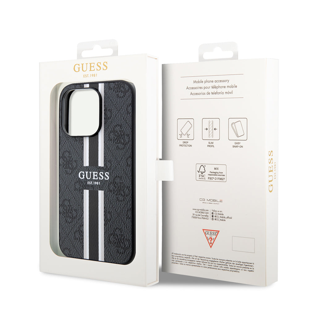 MagSafe-skal för Apple iPhone 15 Pro Max, Guess, 4G Printed Stripes, Svart